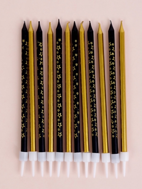 Набор свечей для торта Набор свечей для торта "Звёздочки", 12 шт, золотой и черный