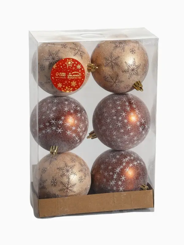 Ёлочные игрушки &laquo;Морозное утро&raquo;, шары новогодние, d=8 см, набор 6 шт., коричневый