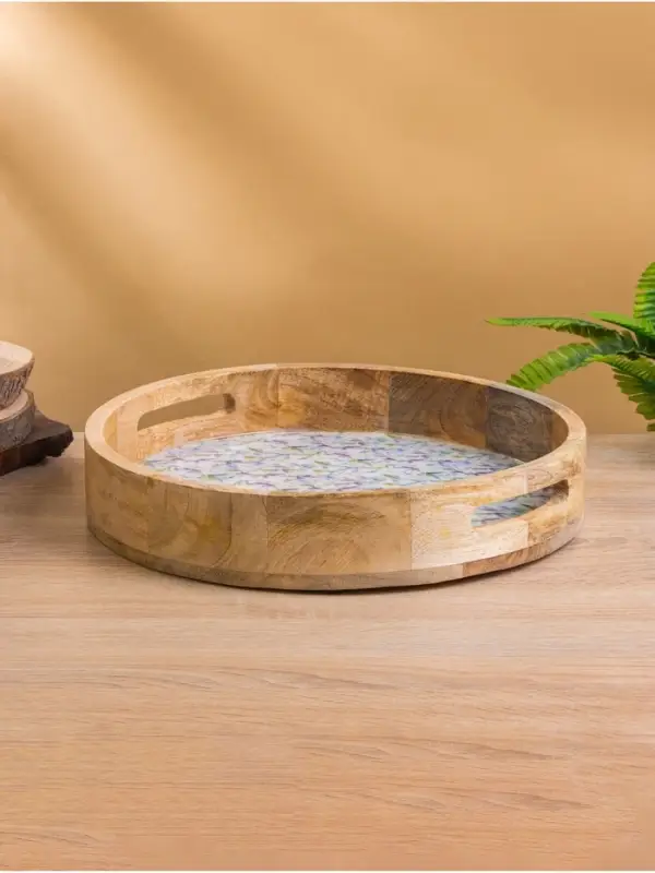 Поднос круглый с бортиками &laquo;Оттенки сирени&raquo;, 35&times;35&times;6.5 см, дерево манго