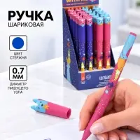 Ручка шариковая 0.7 мм синяя масляная, Vinson корпус софт-тач с рисунком