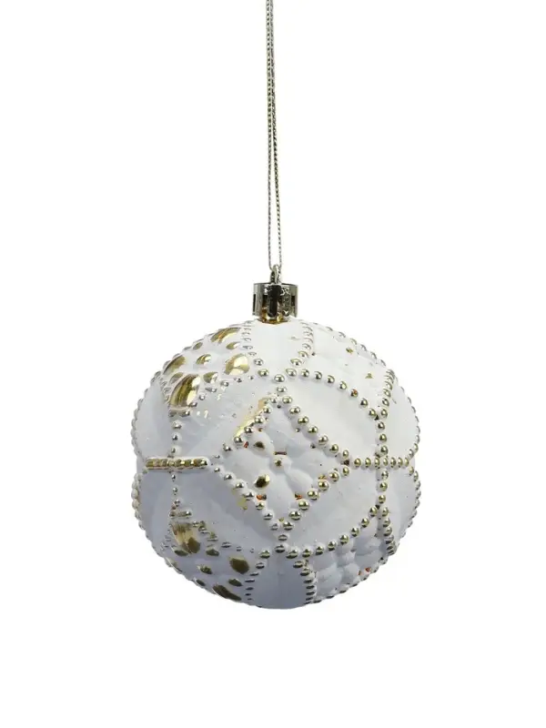 Ёлочные игрушки 6 шт. «Вестон», шары новогодние, d=8 см, винтаж, бело-золотой
