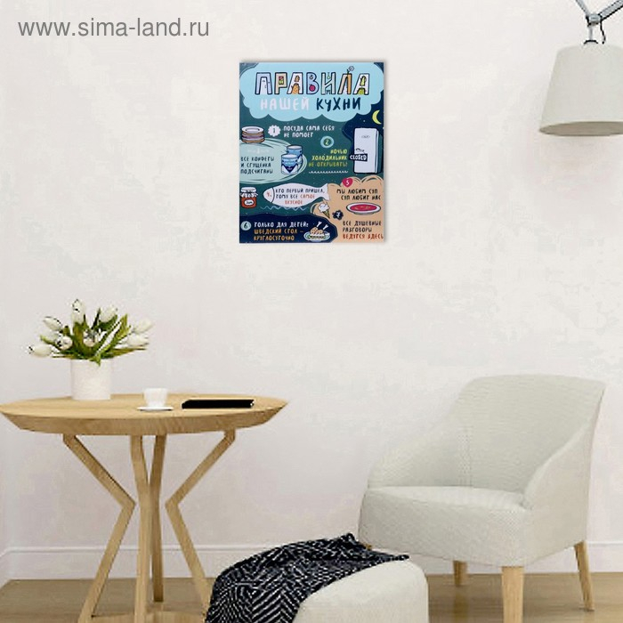 Картина на холсте Картина на холсте "Правила нашей кухни" на синем 40х50 см