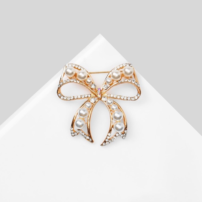 Брошь «Бант» жемчужный, цвет белый в золоте Брошь «Бант» жемчужный, цвет белый в золоте
