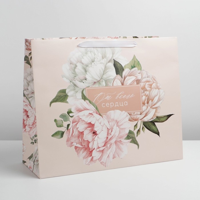 Пакет подарочный ламинированный горизонтальный, упаковка, «Сердце», XL 40 х 49 х 19 см