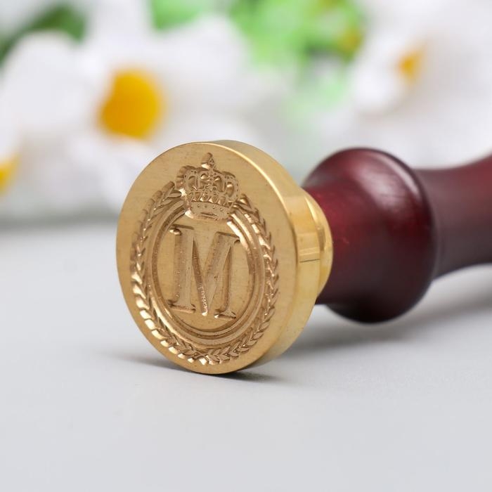 Печать для сургуча с деревянной ручкой "Корона с буквой M" 9х2,5х2,5 см