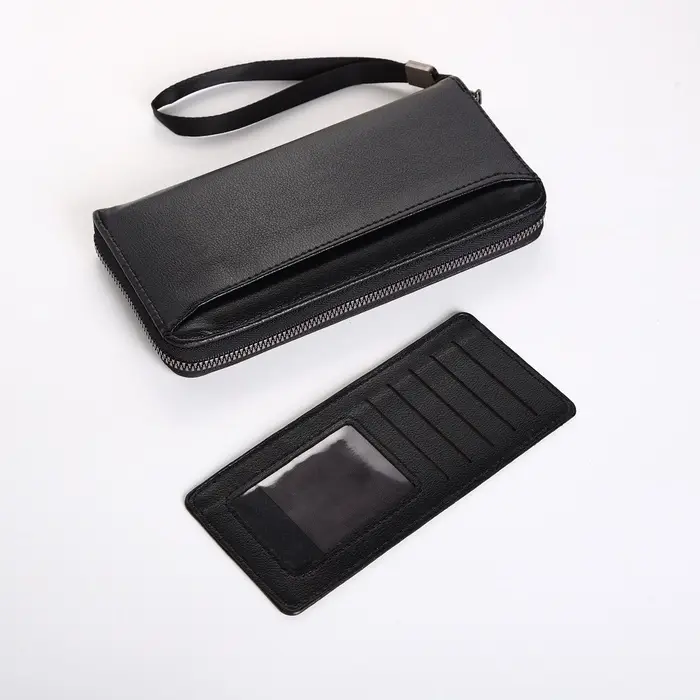 Портмоне-клатч мужской на молнии, с ручкой, чёрное