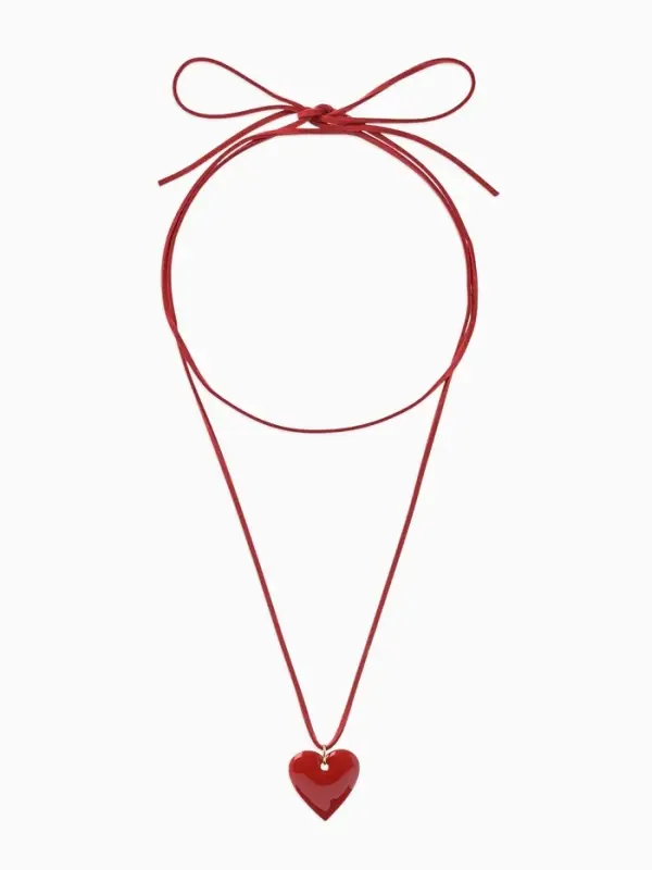 Чокер на нити с кулоном "Сердце" L=150см, цвет красный в золоте
