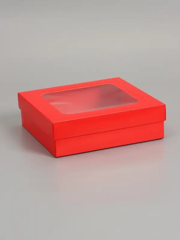 Коробка складная, крышка-дно, красная, с окном 20 х 20 х 6 см