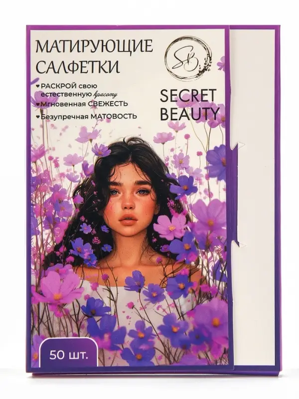 Матирующие салфетки Secret Beauty, 50 шт., сиреневые Матирующие салфетки Secret Beauty, 50 шт., сиреневые