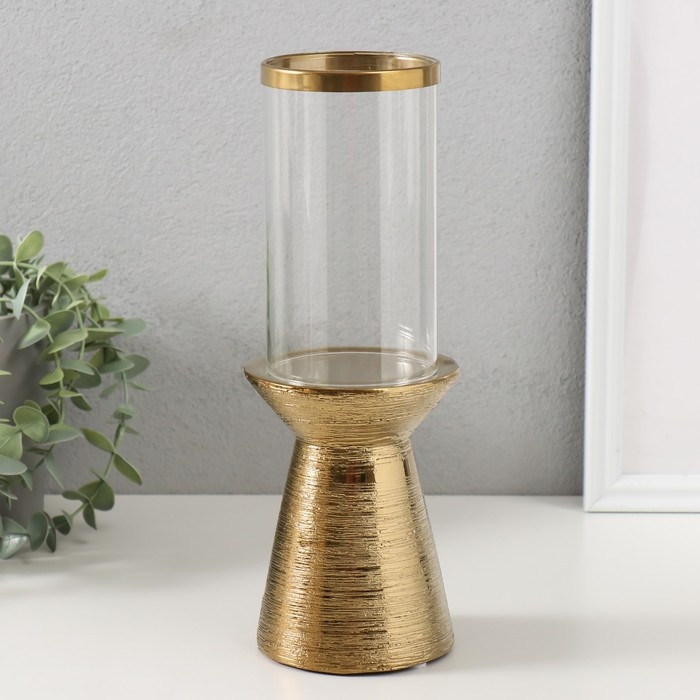 Подсвечник керамика, стекло на 1 свечу Подсвечник керамика, стекло на 1 свечу "Пустыня" d=8 см золото 9,5х9,5х27 см