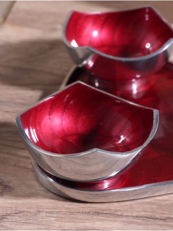 Менажница  Менажница "Бэнкс" (набор 3 шт) 7х7х4 см, на подносе, алюминий,  цв. красный