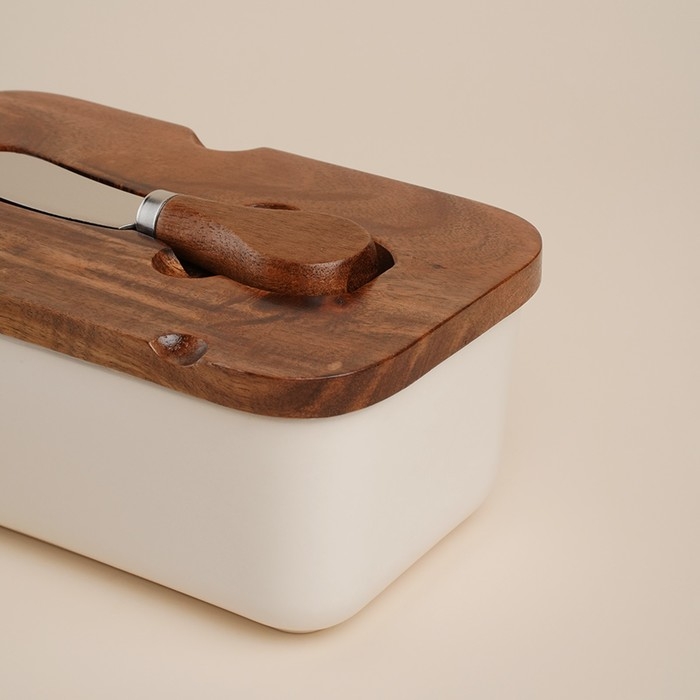 Паштетница фарфоровая с ножом SL Home «Южная акация», 2 предмета: паштетница с деревянной крышкой 650 мл, нож 12,3×3 см Паштетница фарфоровая с ножом SL Home «Южная акация», 2 предмета: паштетница с деревянной крышкой 650 мл, нож 12,3×3 см