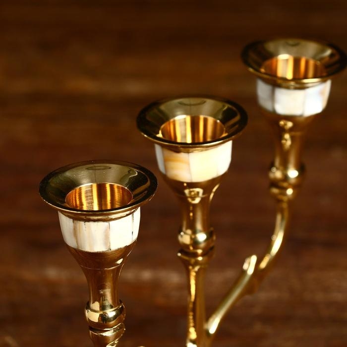 Подсвечник "Паджеро" на 3 свечи, латунь, перламутр 13,5х6,5х15,5 см