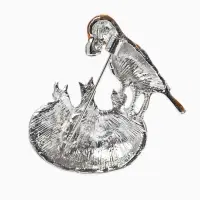 Брошь &laquo;Птица с  птенцами&raquo; гнездо, цветная в серебре