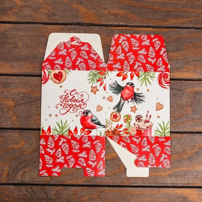 Коробка складная, подарочная новогодняя Коробка складная, подарочная новогодняя "Снегирь" 12 х 12 х 12 см.