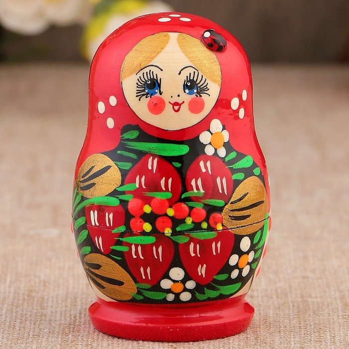 Матрёшка «Божья коровка», красный платок, 5 кукольная, 9-11 см Матрёшка «Божья коровка», красный платок, 5 кукольная, 9-11 см