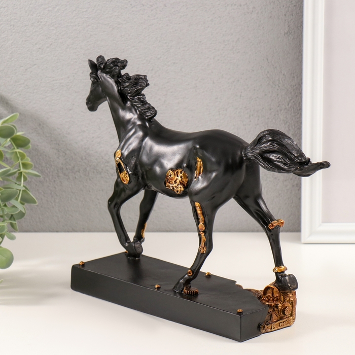 Сувенир полистоун Сувенир полистоун "Конь - Стимпанк" чёрный с золотом 28,5х7х21,5 см