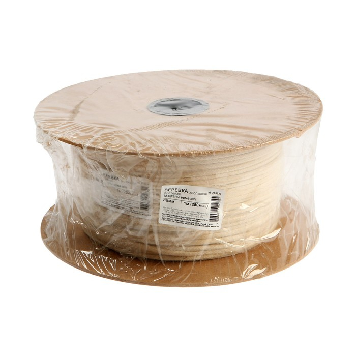 Веревка хлопковая плетеная 5.0 мм, 250 м, без покрытия Веревка хлопковая плетеная 5.0 мм, 250 м, без покрытия