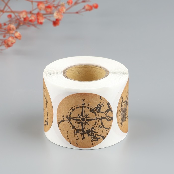 Наклейка бумага Наклейка бумага "Море. Корабль" крафт d=3,8 см 252 шт в рулоне