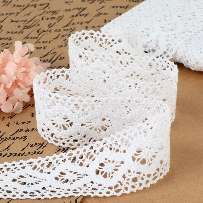 Кружево вязаное, 50 мм × 10 ± 1 м, цвет белый Кружево вязаное, 50 мм × 10 ± 1 м, цвет белый