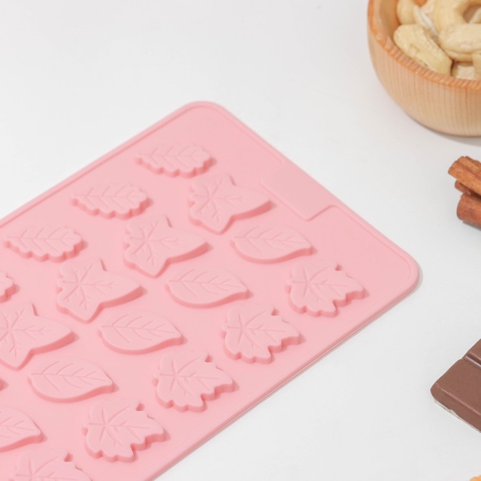 Форма для конфет и шоколада Доляна «Листики», силикон, 21,2×11,5 см, 24 ячейки, цвет розовый Форма для конфет и шоколада Доляна «Листики», силикон, 21,2×11,5 см, 24 ячейки, цвет розовый