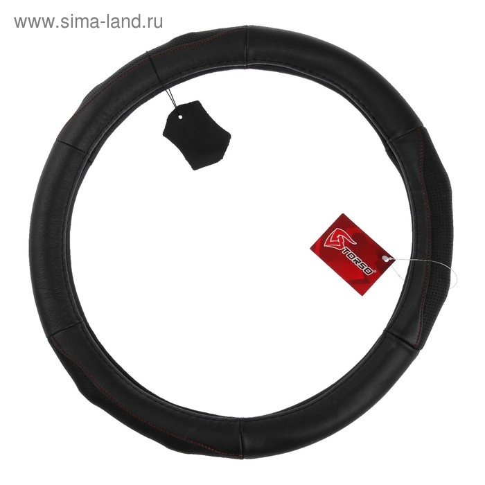 Оплетка на руль TORSO, натуральная кожа, размер 38 см, перфорированная вставка, черный Оплетка на руль TORSO, натуральная кожа, размер 38 см, перфорированная вставка, черный