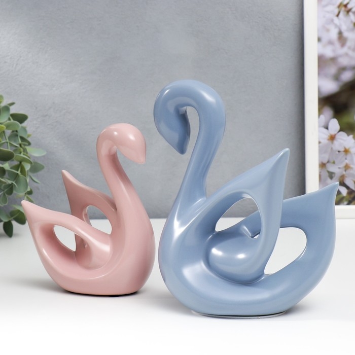 Сувенир керамика Сувенир керамика "Лебеди голубой и розовый" матовый набор 2 шт 14х6х15 15х20х20 см