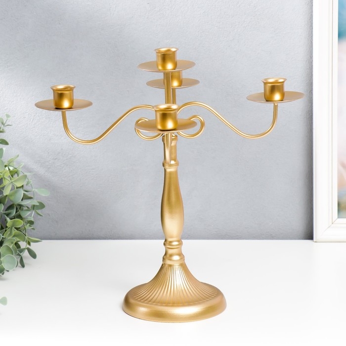Подсвечник металл на 5 свечей "Прованс" золотой 32х32х32 см