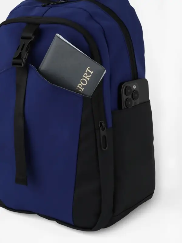 Рюкзак, 27*13*38,5 см, 2 отд 3н/карм, Комби, Водонепрон. дно, синий/черн