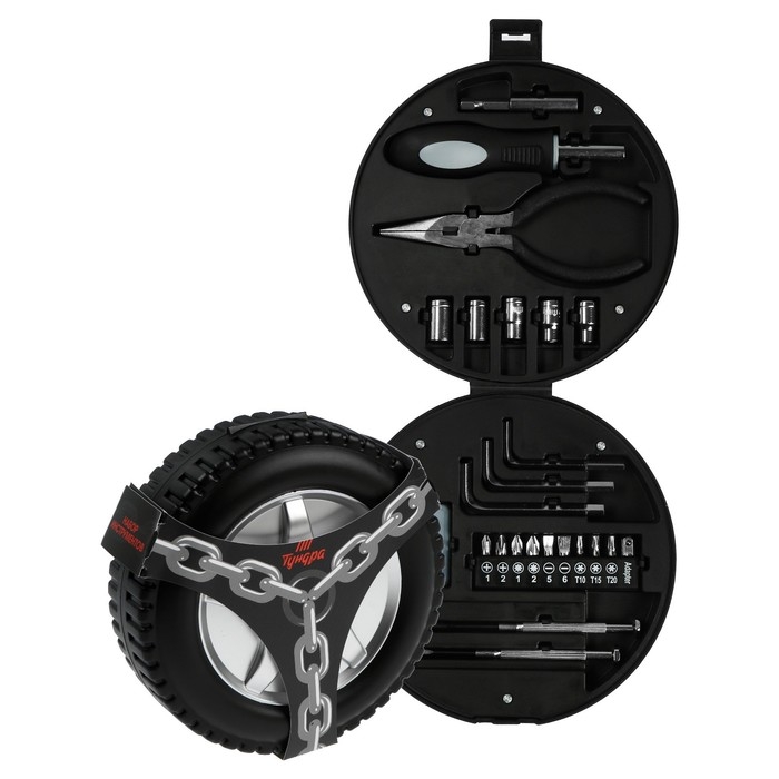 Набор инструментов ТУНДРА, подарочный пластиковый кейс Набор инструментов ТУНДРА, подарочный пластиковый кейс "Колесо", 24 предмета
