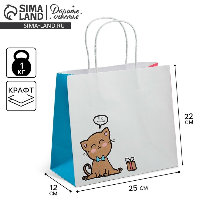 Пакет подарочный крафтовый, упаковка, «Котик», 25 х 22 х 12 см Пакет подарочный крафтовый, упаковка, «Котик», 25 х 22 х 12 см