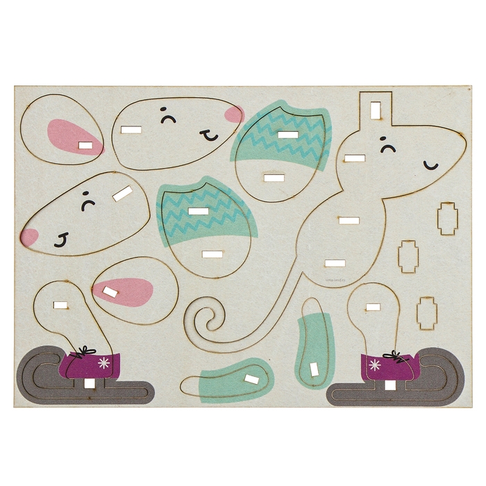 Ёлочная игрушка - подвеска деревянная сборная «Новый год! Мышонок» Ёлочная игрушка - подвеска деревянная сборная «Новый год! Мышонок»