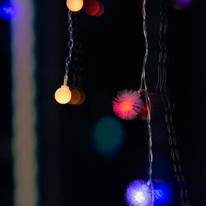 Гирлянда «Бахрома» 1.8 × 0.5 м с насадками «Шарики и ёжики», IP20, прозрачная нить, 48 LED, свечение мульти (RG/RB), мигание, 220 В Гирлянда «Бахрома» 1.8 × 0.5 м с насадками «Шарики и ёжики», IP20, прозрачная нить, 48 LED, свечение мульти (RG/RB), мигание, 220 В