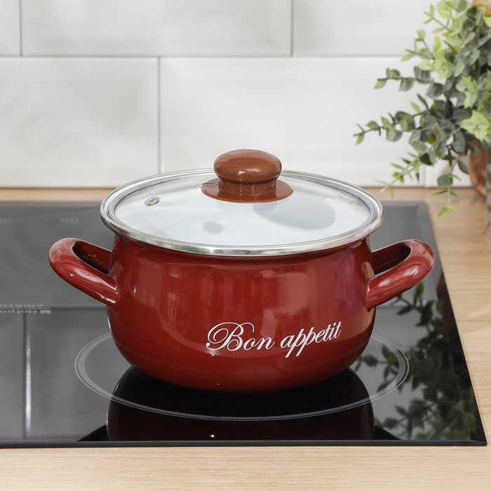 Кастрюля эмалированная «Бордо», 2,1 л, индукция, цвет бордовый Кастрюля эмалированная «Бордо», 2,1 л, индукция, цвет бордовый