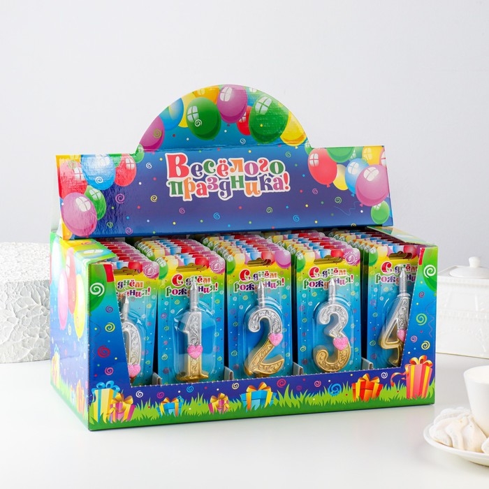 Шоу-бокс со свечами для торта цифры  Шоу-бокс со свечами для торта цифры "Сердечки", 10,2 см, 50 штук