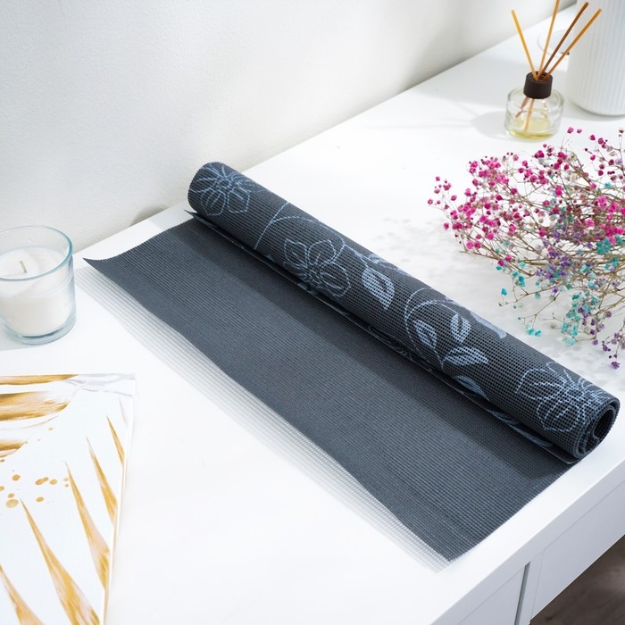 Коврик противоскользящий Доляна «Вьющиеся цветы», 45×100 см, цвет серый Коврик противоскользящий Доляна «Вьющиеся цветы», 45×100 см, цвет серый