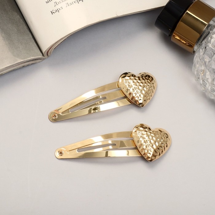 Невидимка для волос  Невидимка для волос "Аманда" (набор 2 шт) сердце, 6,5 см, золото