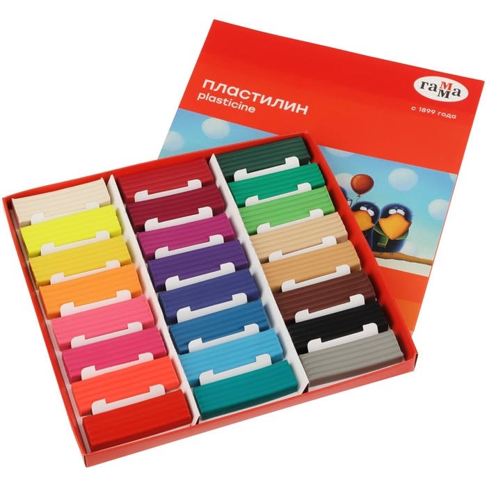 Пластилин, 24 цвета, 480г, Гамма Пластилин, 24 цвета, 480г, Гамма "Мультики", со стеком, картонная упаковка (371595)