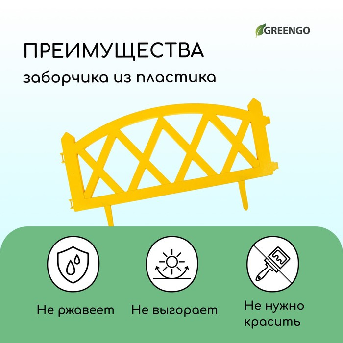Ограждение декоративное, 35 × 232 см, 4 секции, пластик, жёлтое, MODERN, Greengo Ограждение декоративное, 35 × 232 см, 4 секции, пластик, жёлтое, MODERN, Greengo