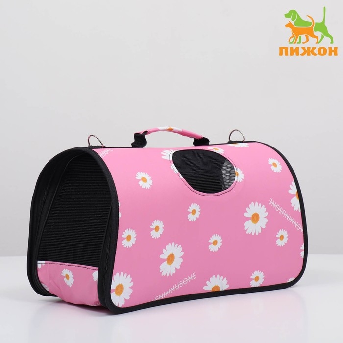 Сумка - переноска для животных Сумка - переноска для животных "Цветы", розовая, размер М, 40 х 21 х 27 см