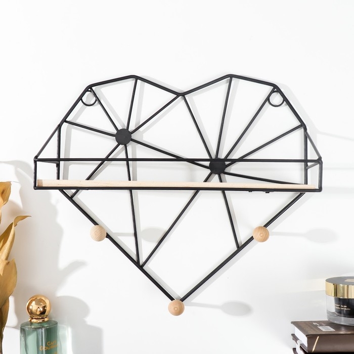 Крючки декоративные металл с полочкой Крючки декоративные металл с полочкой "Лофт. Сердце" чёрный 28,5х9х30 см