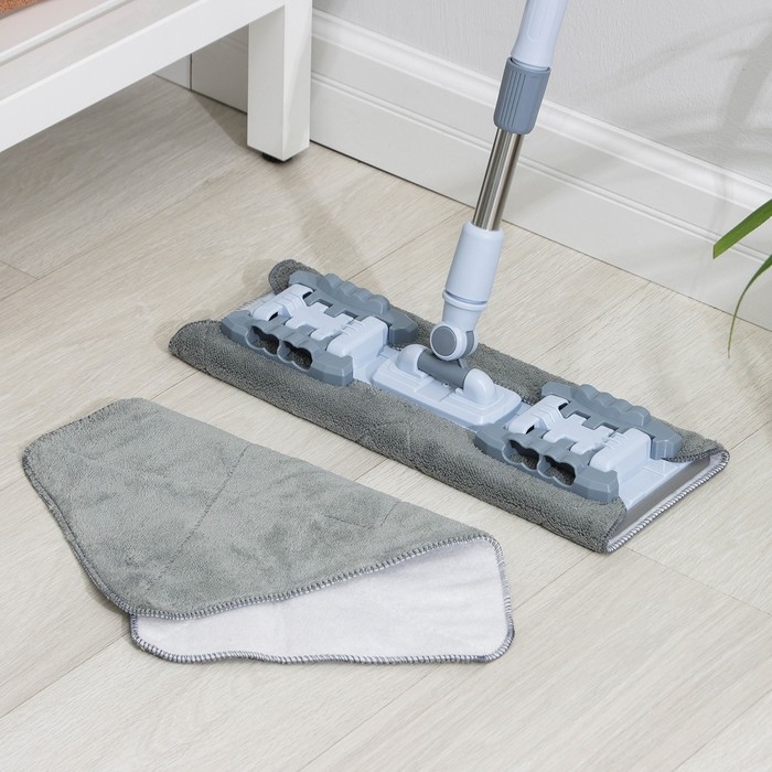 Швабра для мытья пола плоская Доляна, 2 насадки из микрофибры, телескопическая стальная ручка, 41×15×92(136) см Швабра для мытья пола плоская Доляна, 2 насадки из микрофибры, телескопическая стальная ручка, 41×15×92(136) см