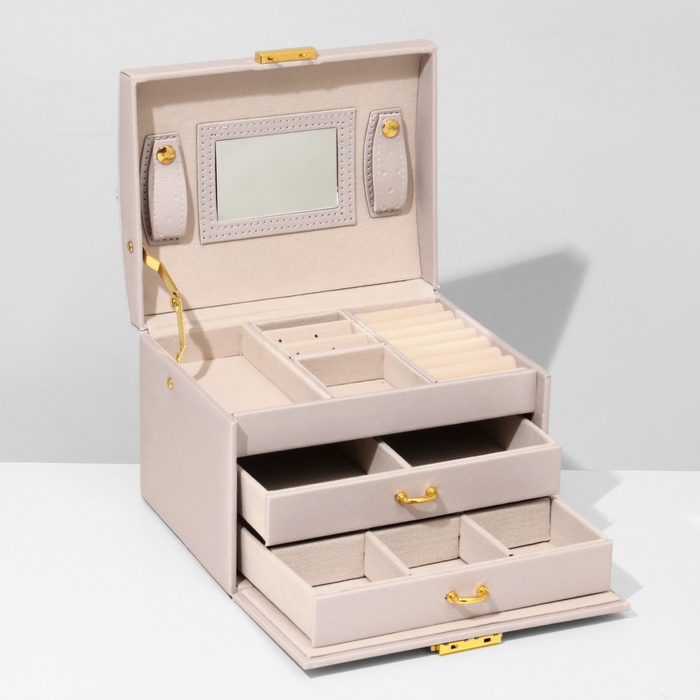 Подставка для украшений &laquo;Шкатулка&raquo; раздвижная с зеркалом, 17,5&times;14&times;13,5, цвет светло розовы