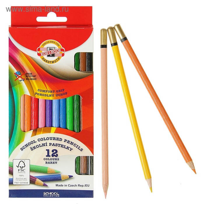 Карандаши 12 цветов Koh-I-Noor 2112, рифлёная поверхность, картонная упаковка, европодвес Карандаши 12 цветов Koh-I-Noor 2112, рифлёная поверхность, картонная упаковка, европодвес
