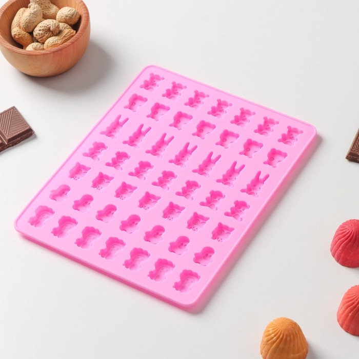 Форма для мармелада Доляна «Зоопарк», силикон, 18,5×15×0,5 см, 49 ячеек (2×1,5 см), цвет розовый Форма для мармелада Доляна «Зоопарк», силикон, 18,5×15×0,5 см, 49 ячеек (2×1,5 см), цвет розовый