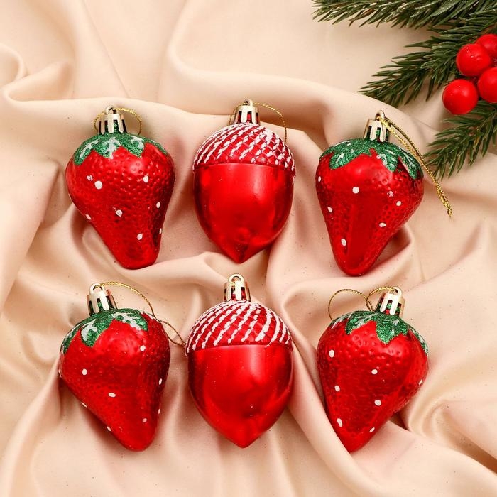 Украшение ёлочное Украшение ёлочное "Клубничное ассорти" (набор 6 шт) 4,5х6 см, красный