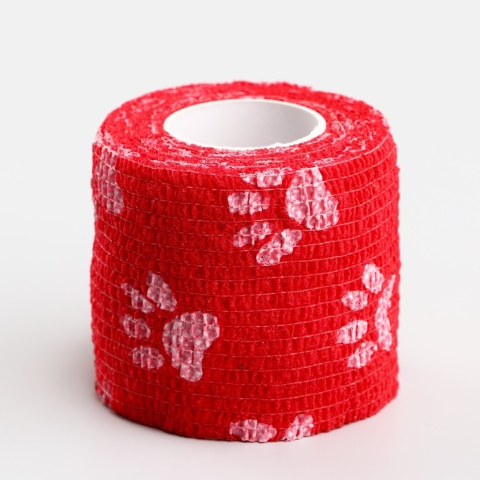 Бинт самофиксирующийся  Бинт самофиксирующийся "Лапки", 5 см, макс. растяжимость 4,5 м, красный