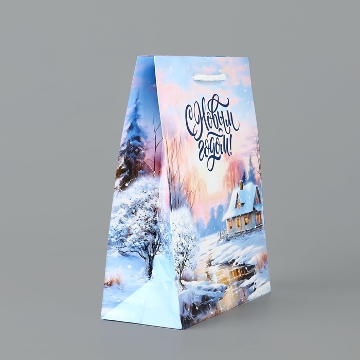 Пакет подарочный новогодний ламинированный «Зимняя деревня», MS 18 х 23 х 8 см, Новый год Пакет подарочный новогодний ламинированный «Зимняя деревня», MS 18 х 23 х 8 см, Новый год