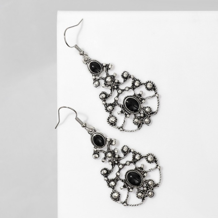 Серьги эмаль «Ажур» узорчатый ромб, цвет чёрный в чернёном серебре Серьги эмаль «Ажур» узорчатый ромб, цвет чёрный в чернёном серебре