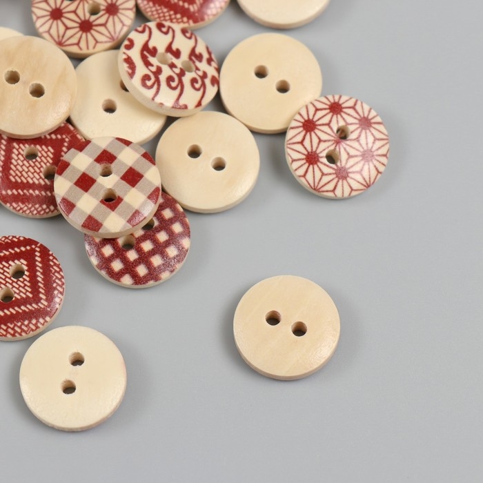 Пуговицы дерево для творчества 2 прокола Пуговицы дерево для творчества 2 прокола "Узоры" кофейный набор 40 шт 1,5х1,5х0,4 см